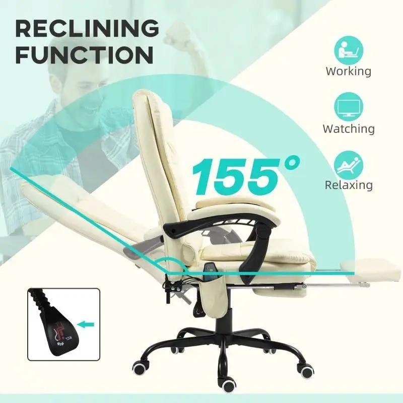 Cream 7 Mode Vibrating High Back Executive Massage Adjustable Office Chair by HomePacific