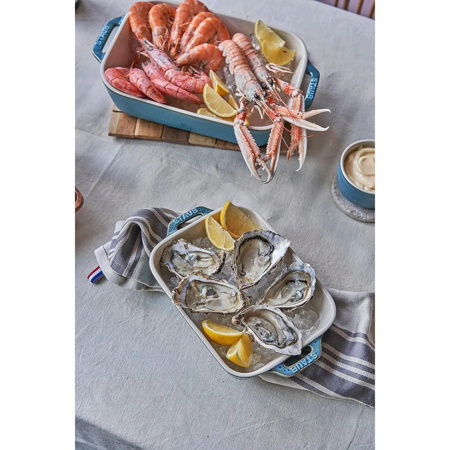 Set of 2 - Ceramic Stoneware Baking Dish Set in Blue Green Turquoise Ivory by HomePacific