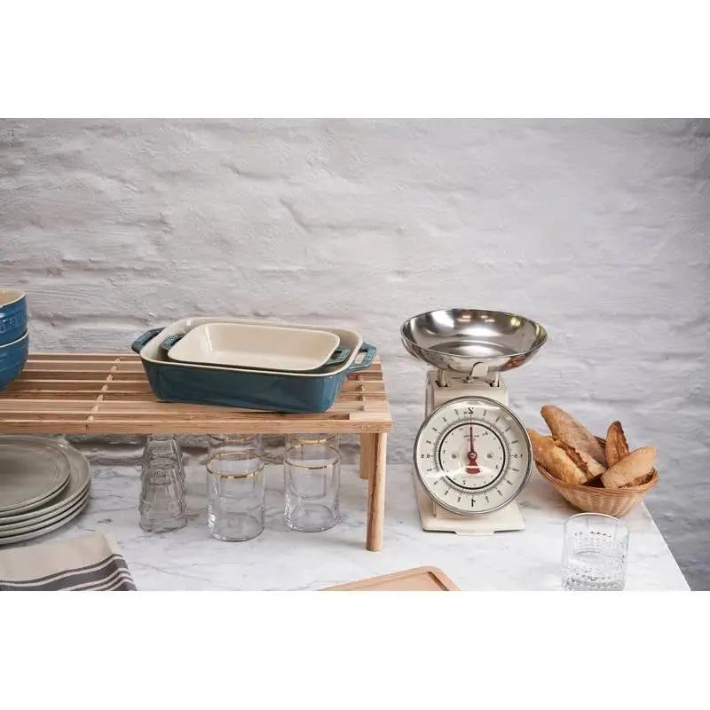 Set of 2 - Ceramic Stoneware Baking Dish Set in Blue Green Turquoise Ivory by HomePacific