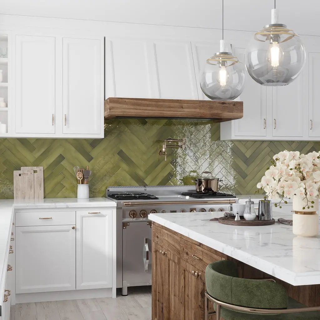 Olive Green 2.6x16 Glossy Ceramic Subway Tile (38 pack, 10.76 sq ft/case) by Apollo Tile