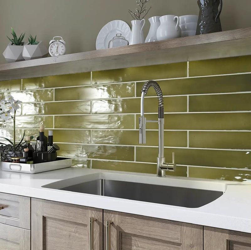 Olive Green 2.6x16 Glossy Ceramic Subway Tile (38 pack, 10.76 sq ft/case) by Apollo Tile