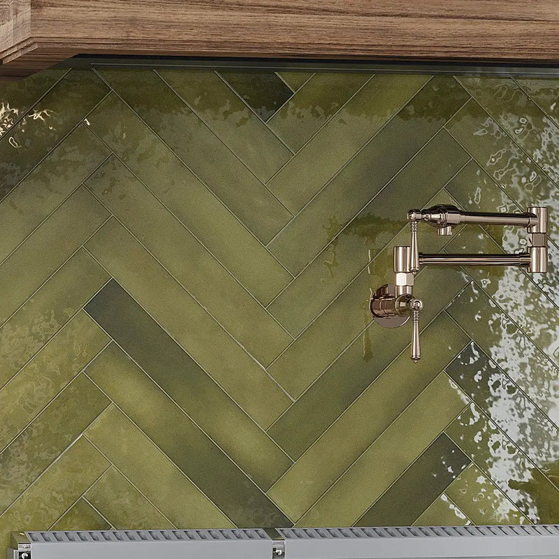 Olive Green 2.6x16 Glossy Ceramic Subway Tile (38 pack, 10.76 sq ft/case) by Apollo Tile