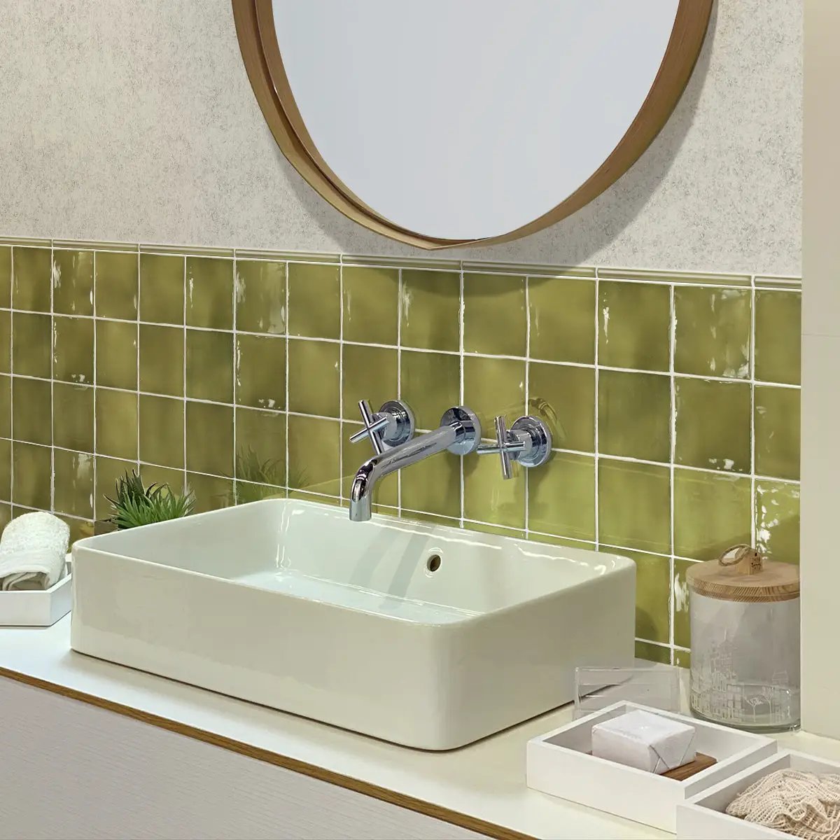 Olive Green 0.5x8 Glossy Ceramic Pencil Tile Trim (10 pack, 0.3 sq ft/case) by Apollo Tile