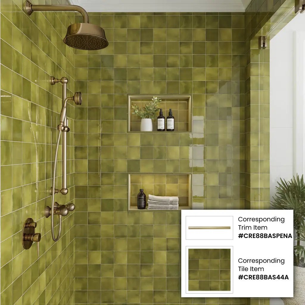 Olive Green 0.5x8 Glossy Ceramic Pencil Tile Trim (10 pack, 0.3 sq ft/case) by Apollo Tile