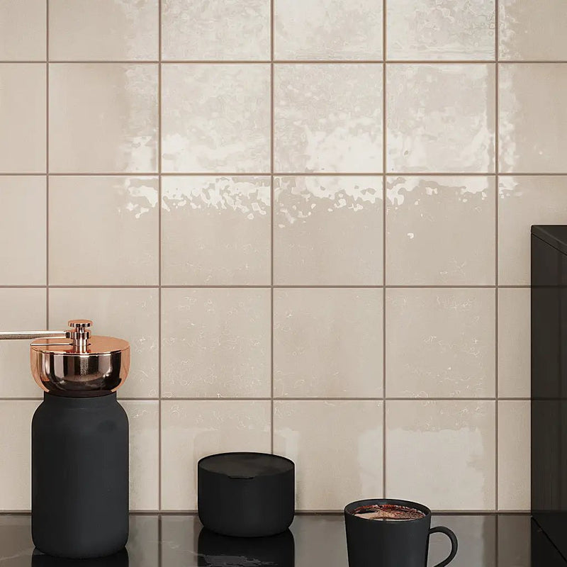 Beige 4x4 Glossy Square Ceramic Tile (60 pack, 6.48 sq ft/case) by Apollo Tile