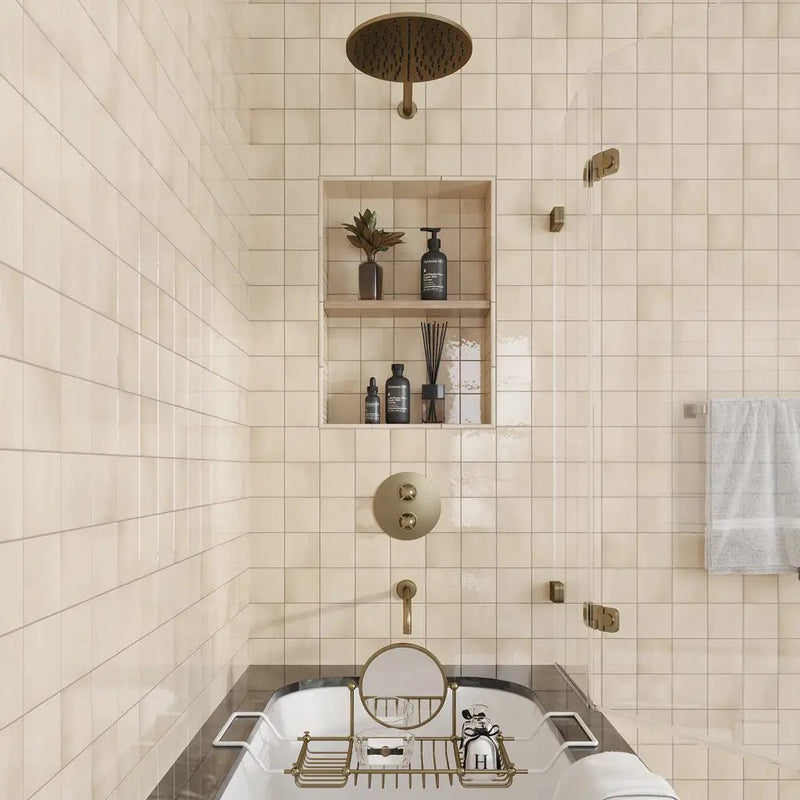 Beige 4x4 Glossy Square Ceramic Tile (60 pack, 6.48 sq ft/case) by Apollo Tile