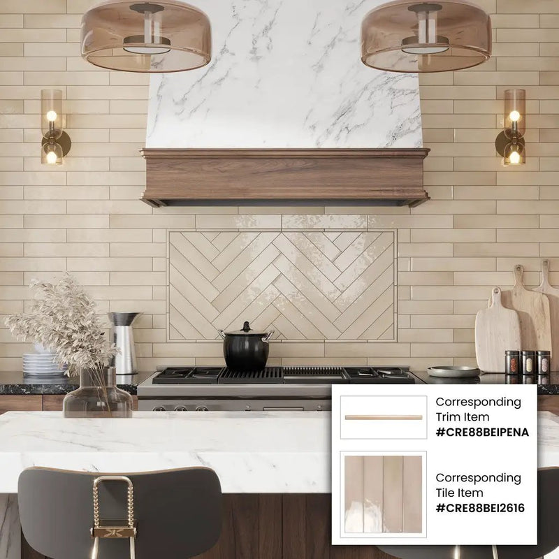 Beige 0.5x8 Glossy Ceramic Pencil Tile Trim (10 pack, 0.3 sq ft/case) by Apollo Tile