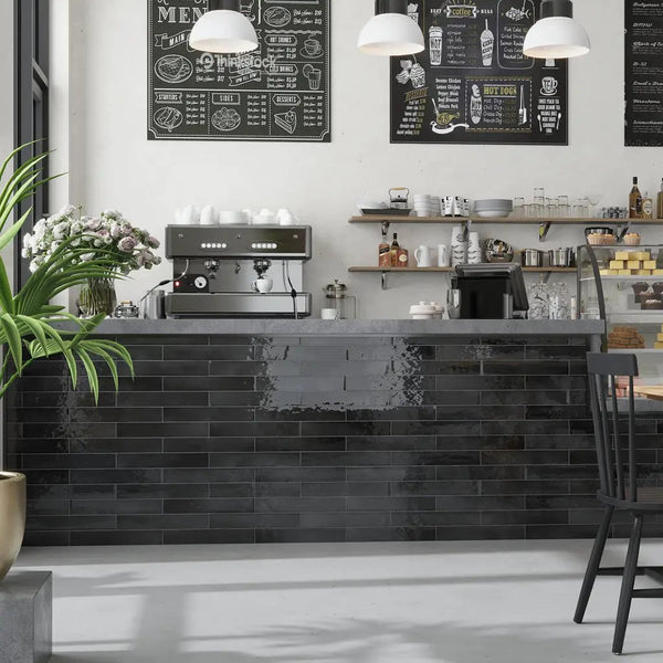 Black 2.6x16 Glossy Ceramic Subway Tile (38 pack, 10.76 sq ft/case), photo 2 of 10