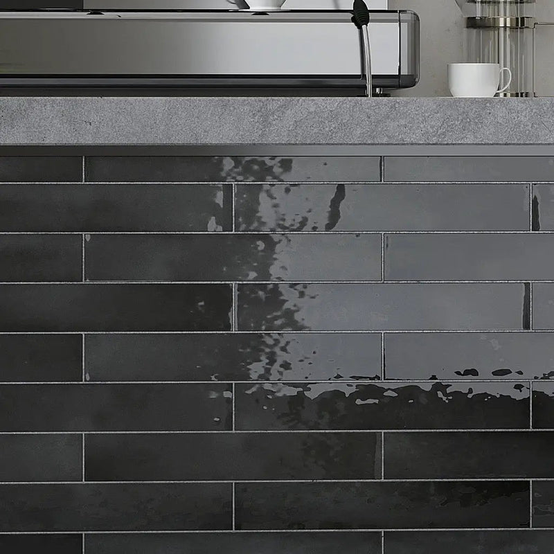 Black 2.6x16 Glossy Ceramic Subway Tile (38 pack, 10.76 sq ft/case) by Apollo Tile