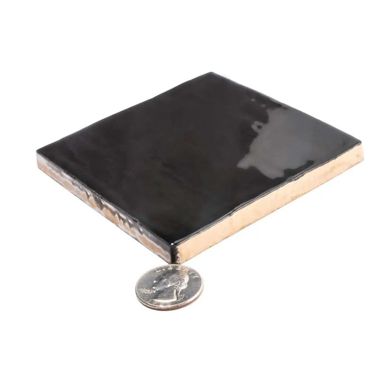 Black 4x4 Glossy Square Ceramic Tile (50 pack, 5.38 sq ft/case) by Apollo Tile