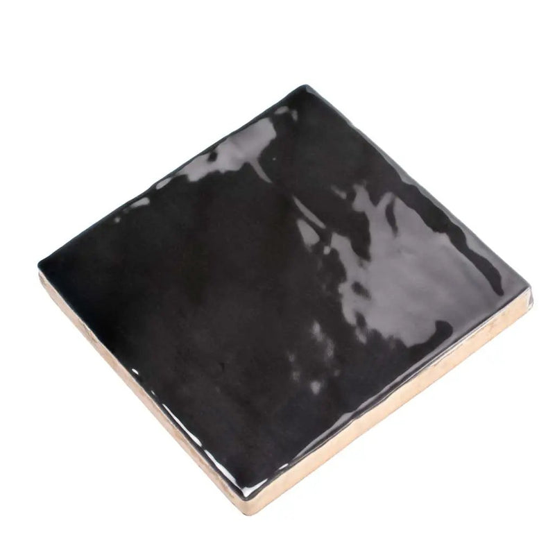 Black 4x4 Glossy Square Ceramic Tile (50 pack, 5.38 sq ft/case) by Apollo Tile