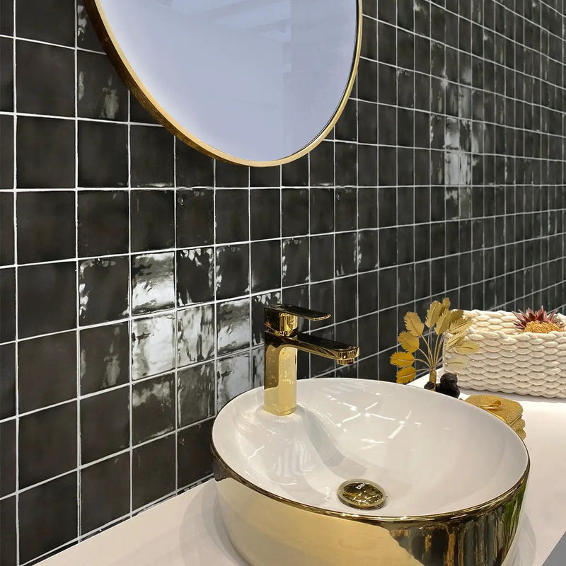 Black 4x4 Glossy Square Ceramic Tile (60 pack, 6.46 sq ft/case) by Apollo Tile