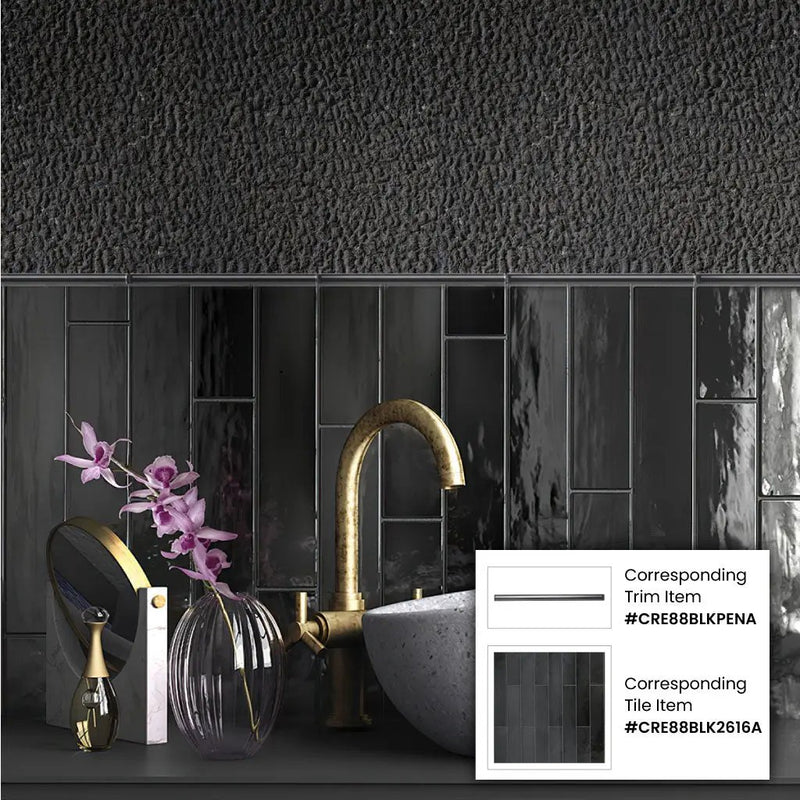 Black 2.6x16 Glossy Ceramic Subway Tile (38 pack, 10.76 sq ft/case) by Apollo Tile