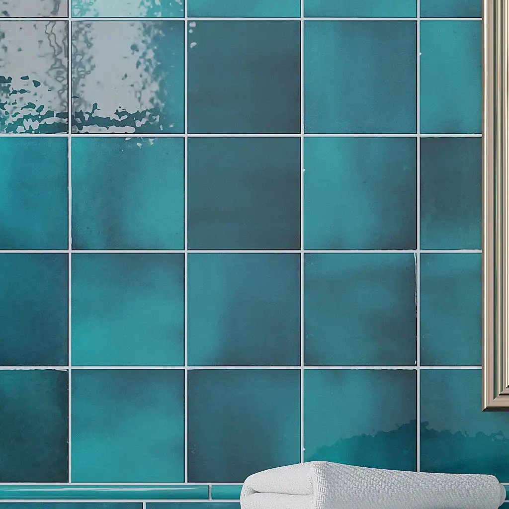 Teal Green 4x4 Glossy Square Ceramic Tile (60 pack, 6.46 sq ft/case) by Apollo Tile