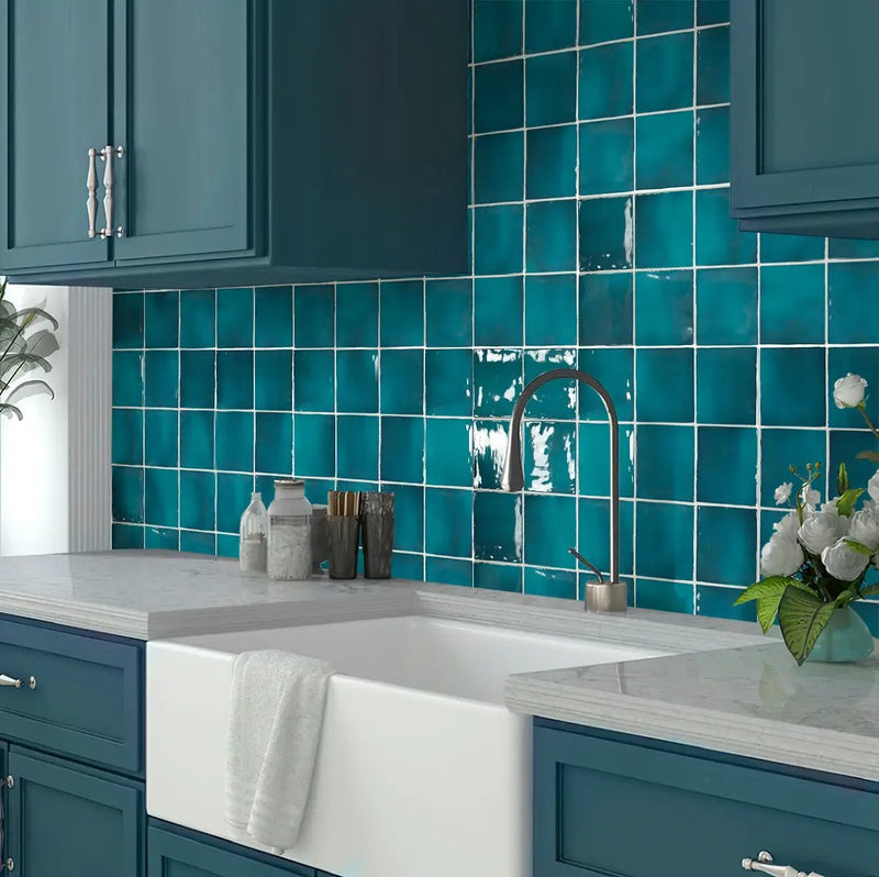 Teal Green 4x4 Glossy Square Ceramic Tile (60 pack, 6.46 sq ft/case) by Apollo Tile