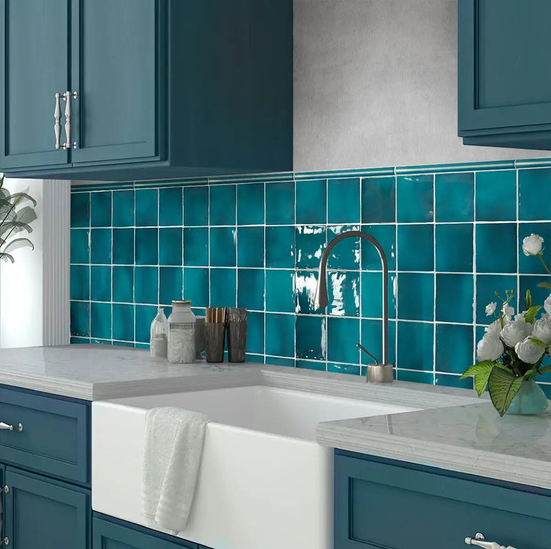 Teal Green 0.5x8 Glossy Ceramic Pencil Tile Trim (10 pack, 0.3 sq ft/case) by Apollo Tile