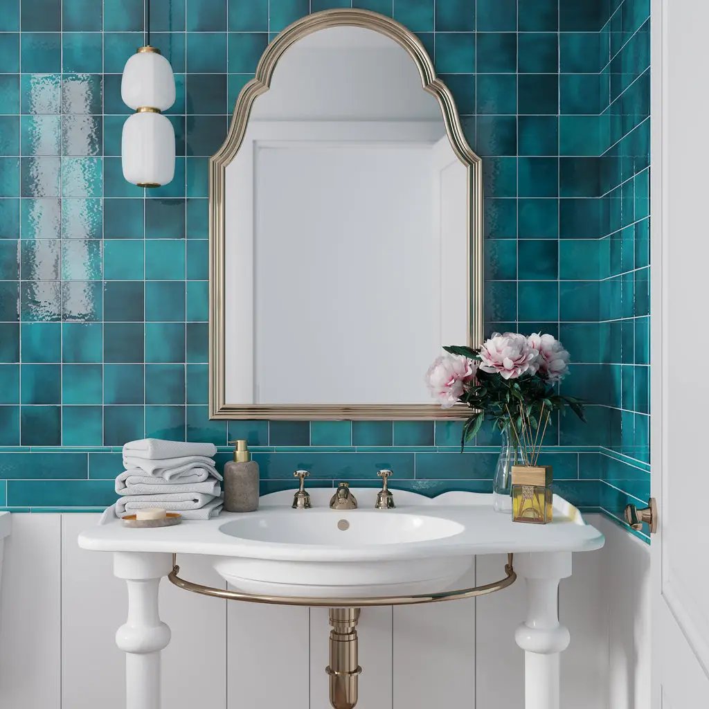 Teal Green 4x4 Glossy Square Ceramic Tile (60 pack, 6.46 sq ft/case) by Apollo Tile