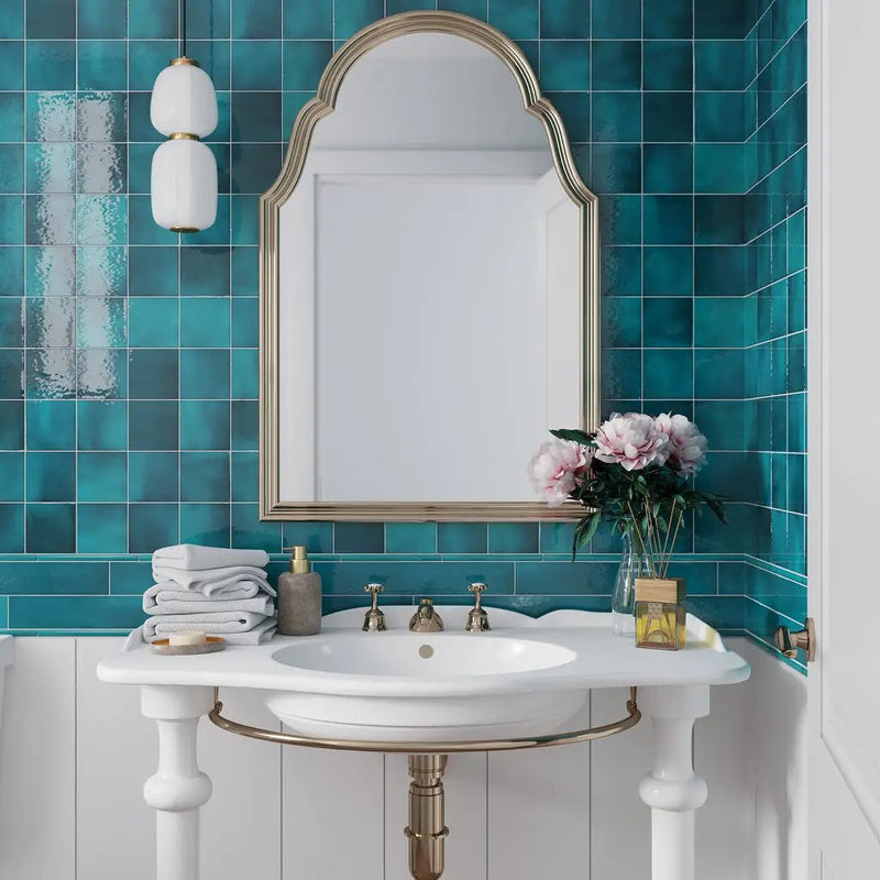 Teal Green 4x4 Glossy Square Ceramic Tile (60 pack, 6.46 sq ft/case) by Apollo Tile