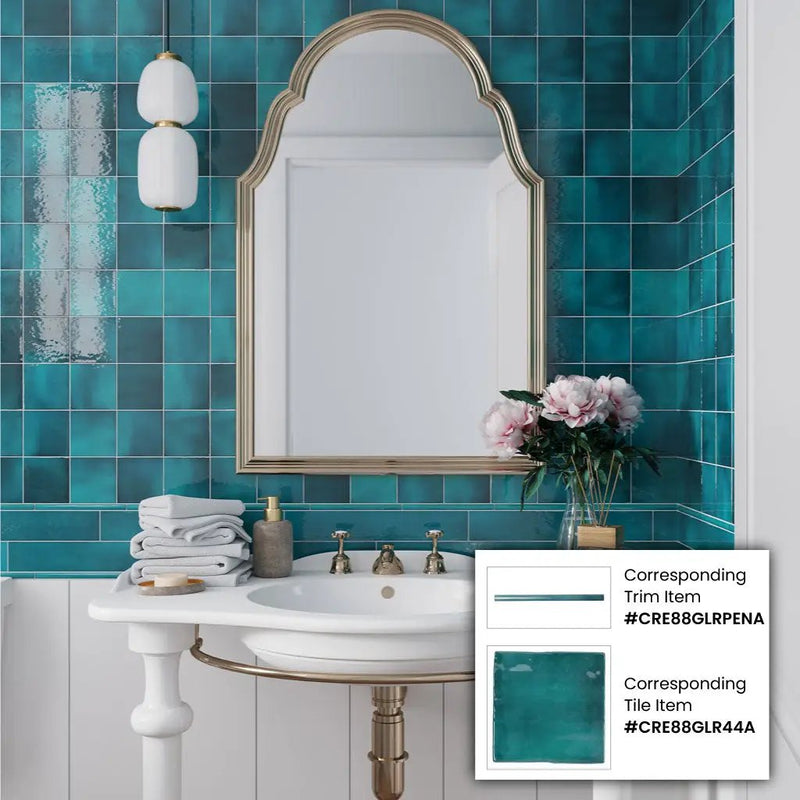 Teal Green 0.5x8 Glossy Ceramic Pencil Tile Trim (10 pack, 0.3 sq ft/case) by Apollo Tile