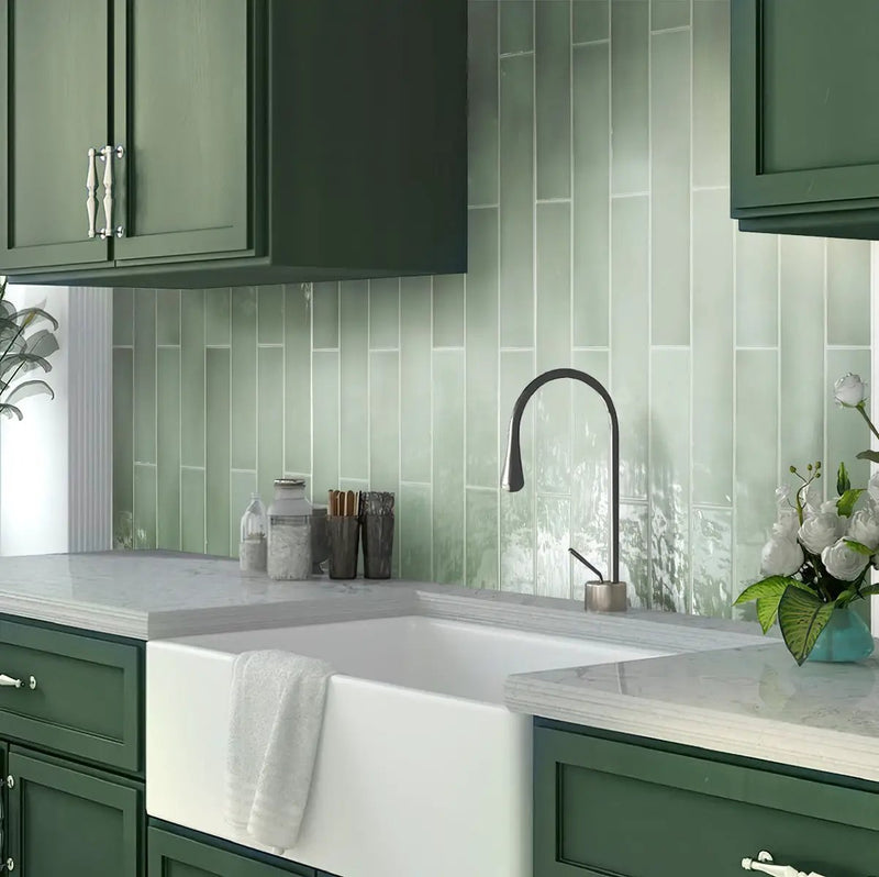 Silken Tea Green 2.6x16 Glossy Ceramic Subway Tile (38 pack, 10.76 sq ft/case) by Apollo Tile