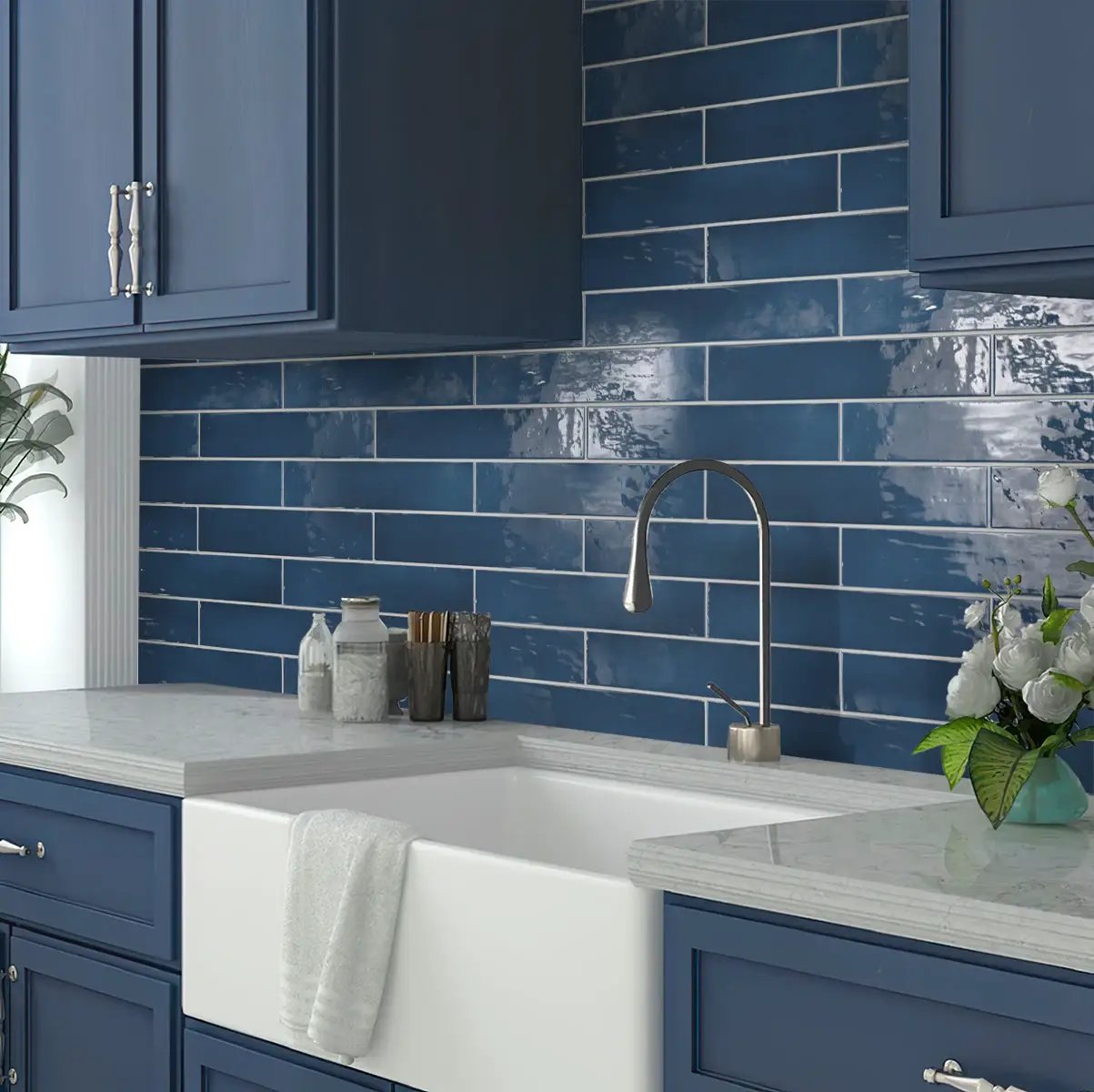 Navy Blue 2.6x16 Glossy Ceramic Subway Tile (38 pack, 10.76 sq ft/case) by Apollo Tile
