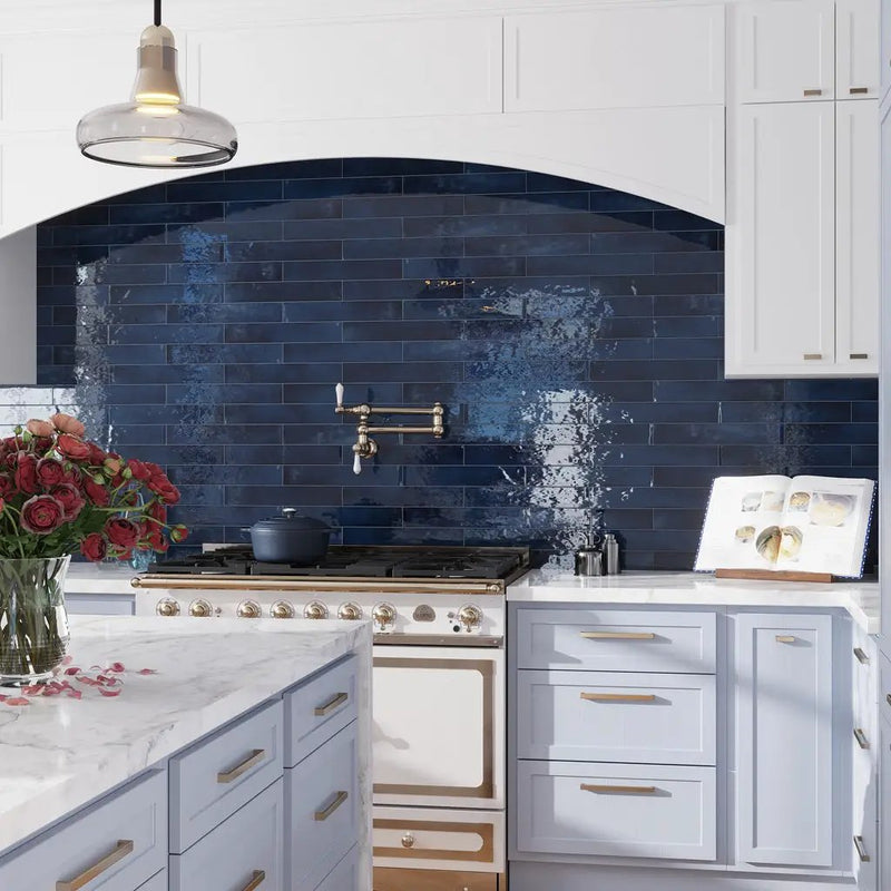 Navy Blue 2.6x16 Glossy Ceramic Subway Tile (38 pack, 10.76 sq ft/case) by Apollo Tile