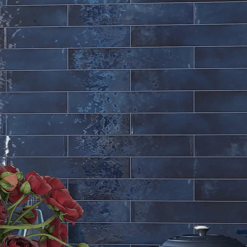Navy Blue 2.6x16 Glossy Ceramic Subway Tile (38 pack, 10.76 sq ft/case) by Apollo Tile
