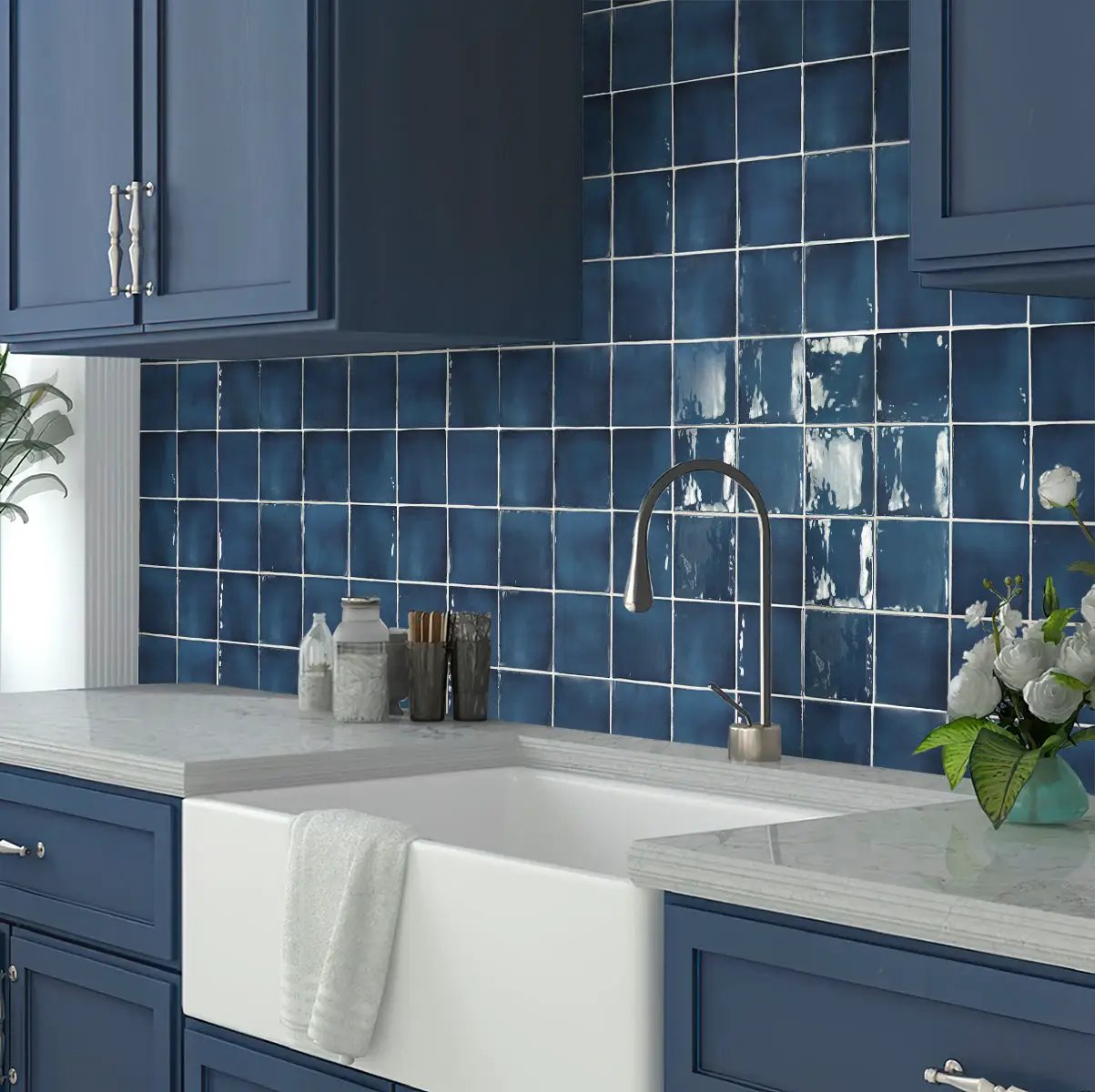 Navy Blue 4x4 Glossy Square Ceramic Tile (60 pack, 6.48 sq ft/case) by Apollo Tile