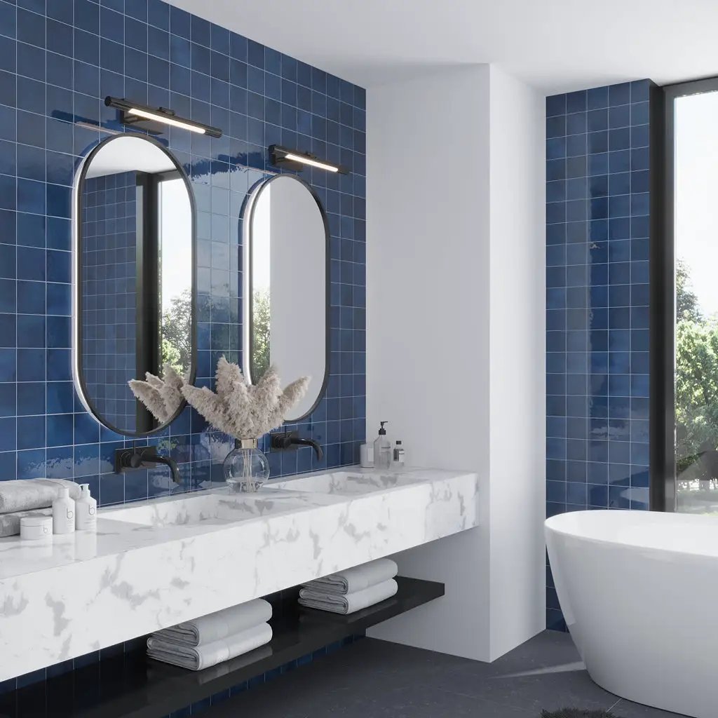Navy Blue 4x4 Glossy Square Ceramic Tile (60 pack, 6.48 sq ft/case) by Apollo Tile