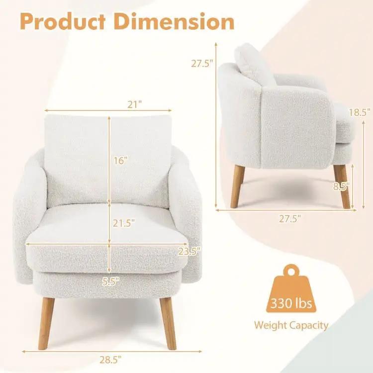 Modern White Sherpa Upholstered Accent Chair with Wooden Legs by HomePacific