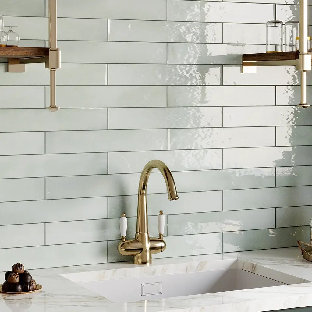 Silken Tea Green 2.6x16 Glossy Ceramic Subway Tile (38 pack, 10.76 sq ft/case) by Apollo Tile
