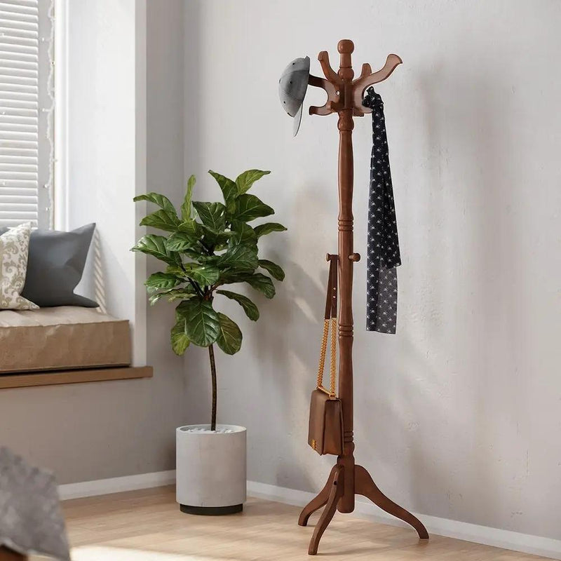 Classic Traditional Solid Wood Coat Rack in Walnut Finish by HomePacific