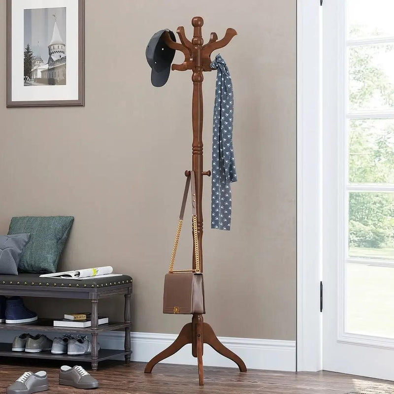 Classic Traditional Solid Wood Coat Rack in Walnut Finish by HomePacific