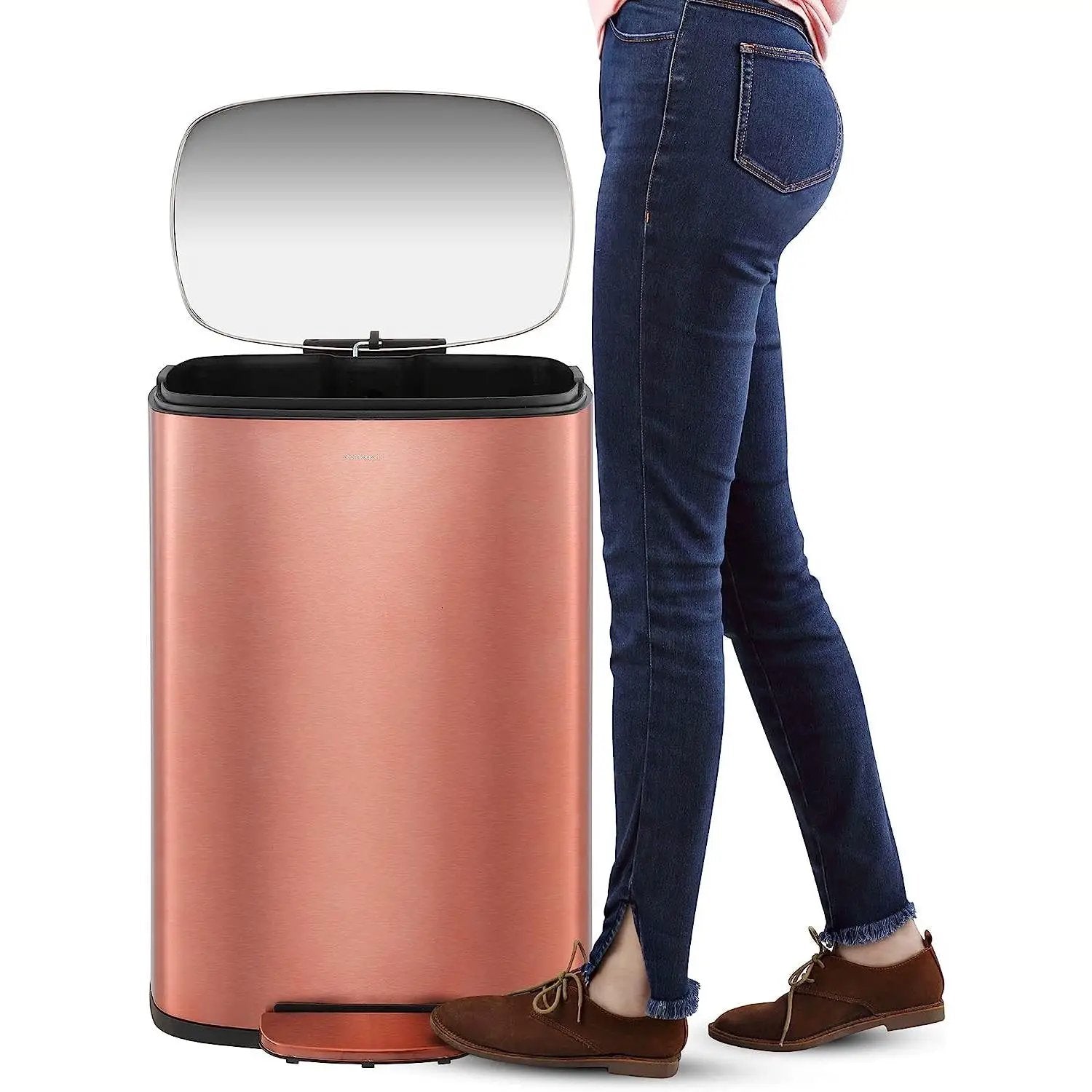 Set of 2 - Copper Gold Step-on Trash Can - 13-Gallon and 1.3-Gallon by HomePacific