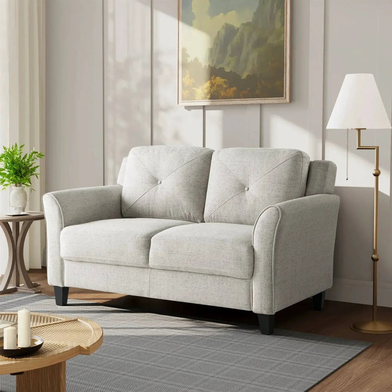 Modern Upholstered Loveseat Sofa in Cream Microfiber with Button Tufted Cushions by HomePacific