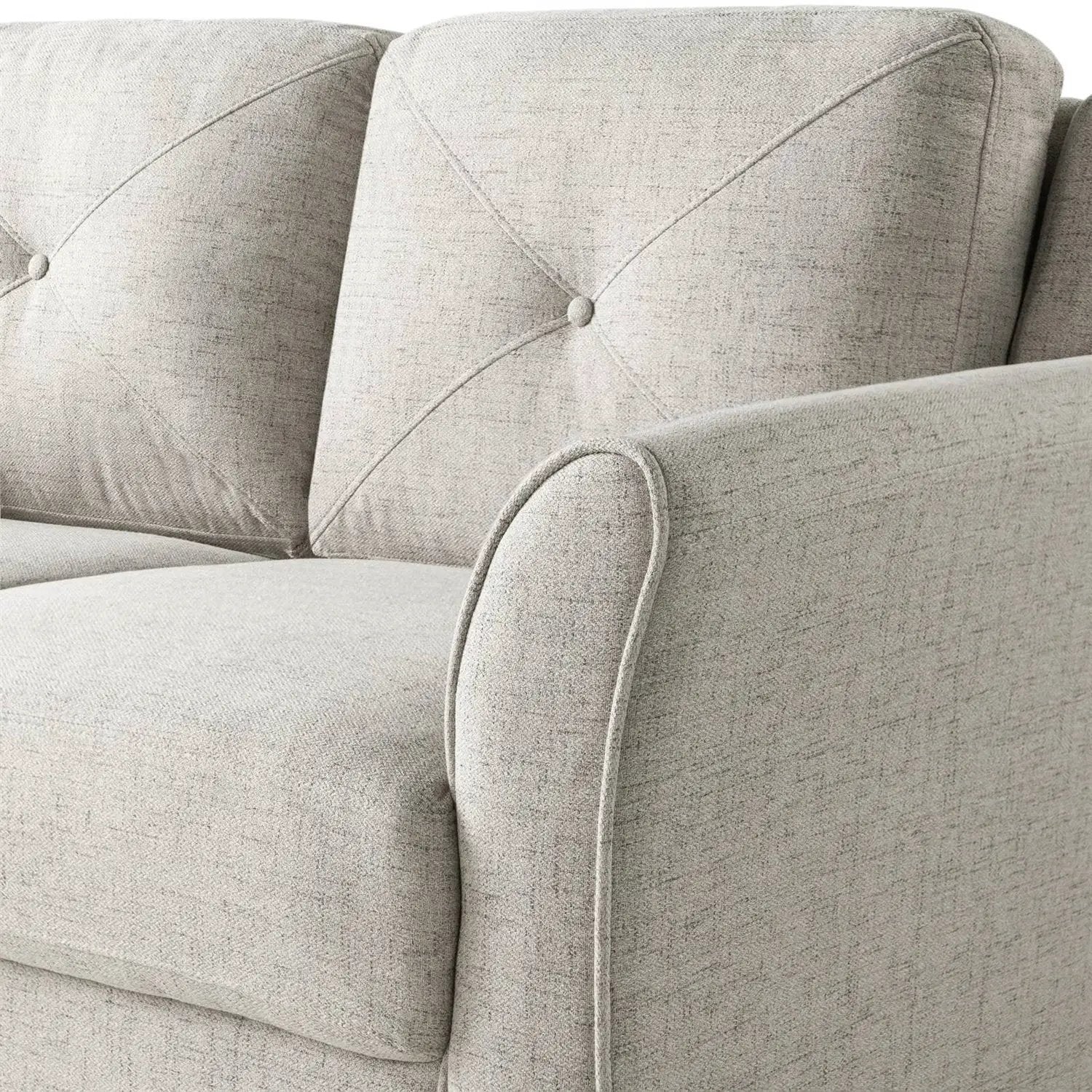Modern Upholstered Loveseat Sofa in Cream Microfiber with Button Tufted Cushions by HomePacific