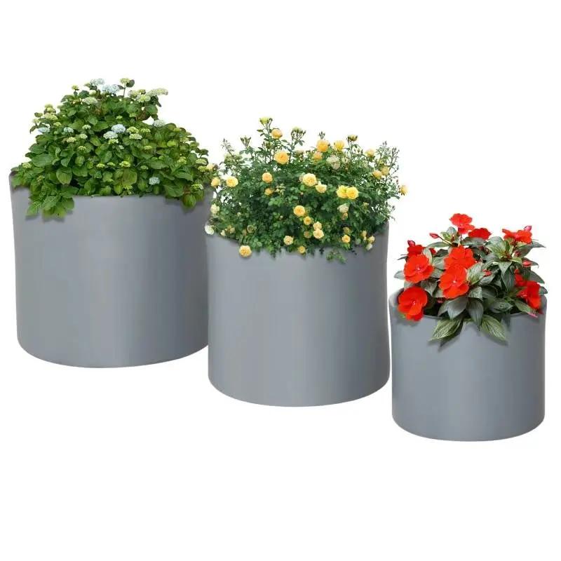 Set of 3 Stackable Round Outdoor Flower Pot Planters with Drainage Holes in Grey by HomePacific
