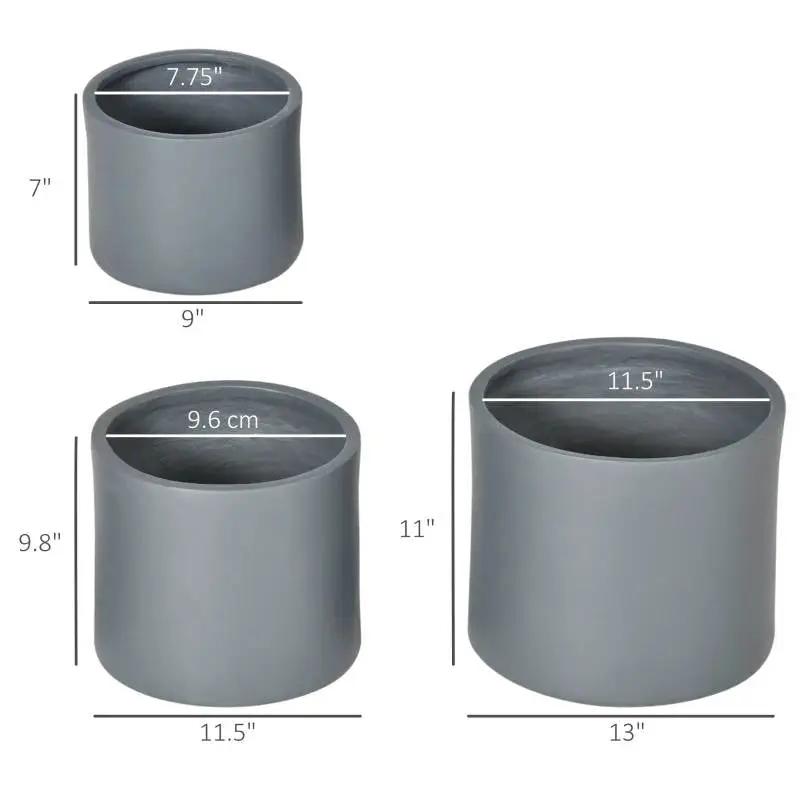 Set of 3 Stackable Round Outdoor Flower Pot Planters with Drainage Holes in Grey by HomePacific