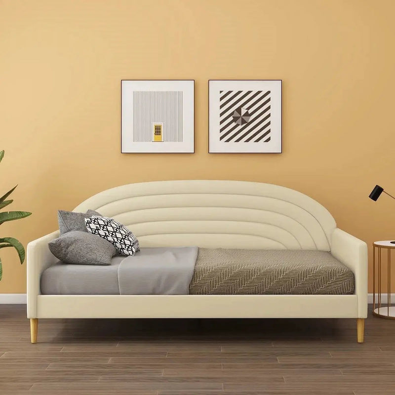 Twin size Mid-Century Modern Off-White Cream Velvet Upholstered Daybed by HomePacific