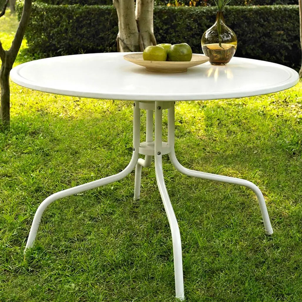 Round Patio Dining Table in White Outdoor UV Resistant Metal by HomePacific