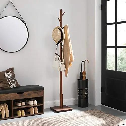 Adjustable Height Mid-Century Modern Style Coat Rack in Walnut Wood Finish by HomePacific