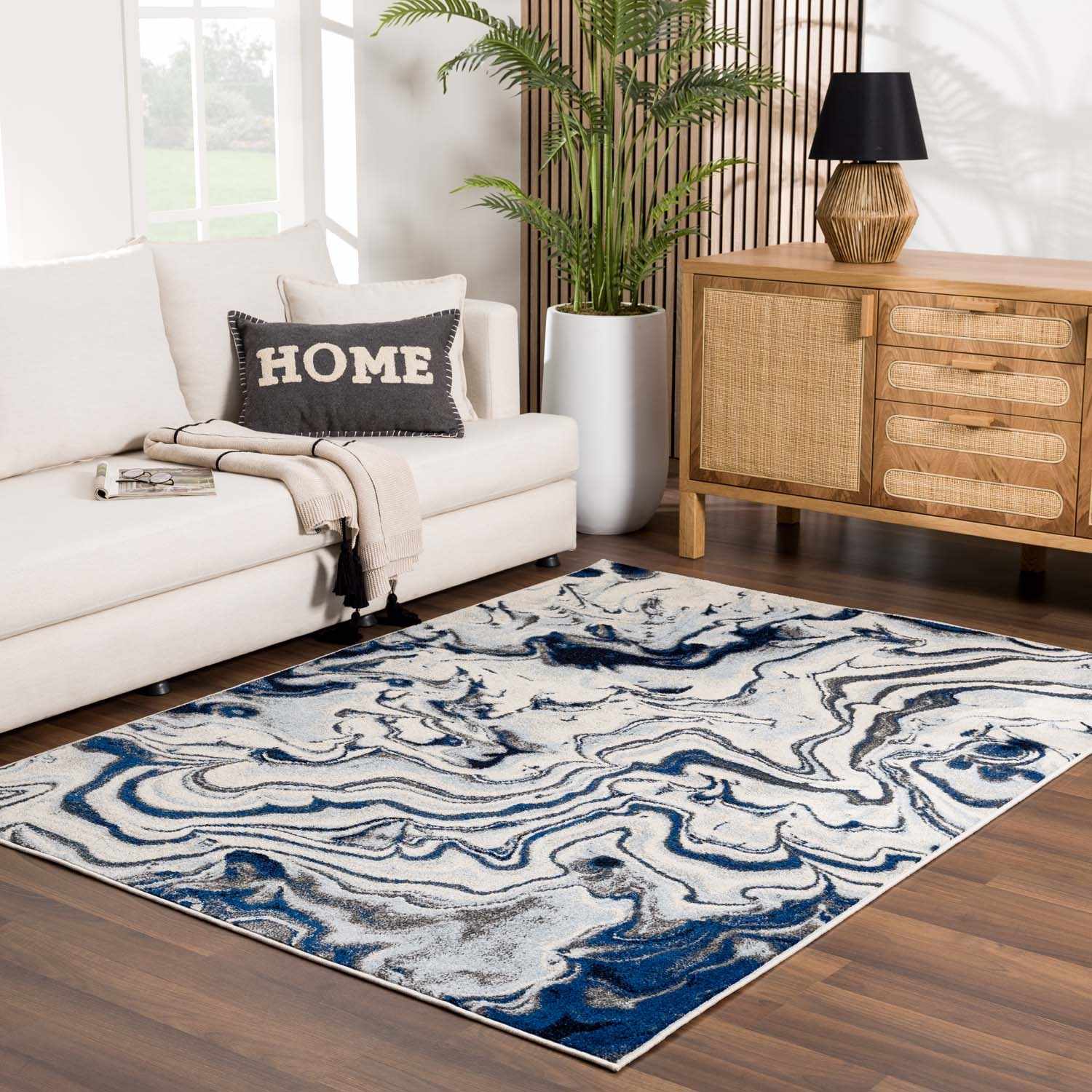 Glendon Cream Blue Marble Rug - Clearance by Boutique Rugs