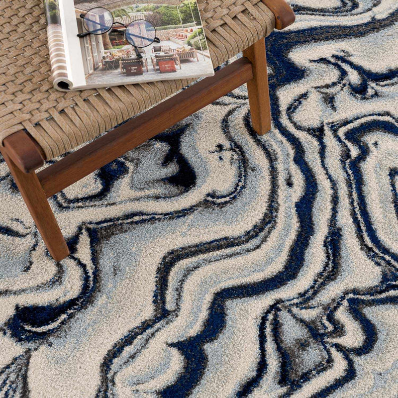 Glendon Cream Blue Marble Rug - Clearance by Boutique Rugs