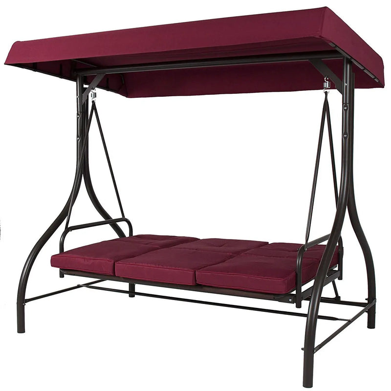 Burgundy Outdoor Patio Deck Porch Canopy Swing with Cushions by HomePacific