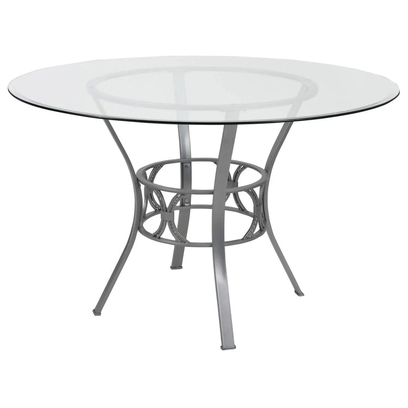 Round 48-inch Glass Top Dining Table with Silver Metal Frame by HomePacific