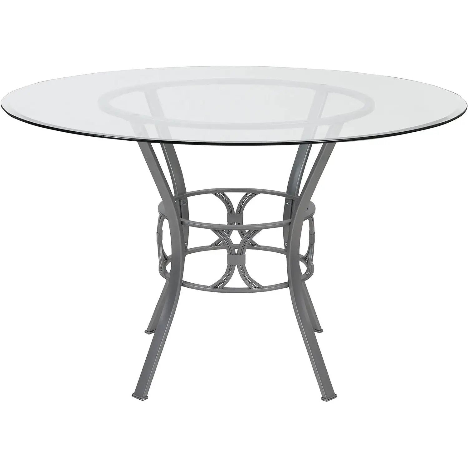 Round 48-inch Glass Top Dining Table with Silver Metal Frame by HomePacific
