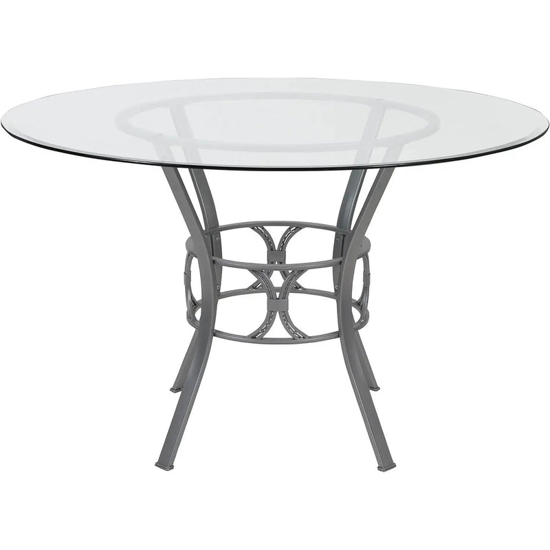 Round 48-inch Glass Top Dining Table with Silver Metal Frame by HomePacific