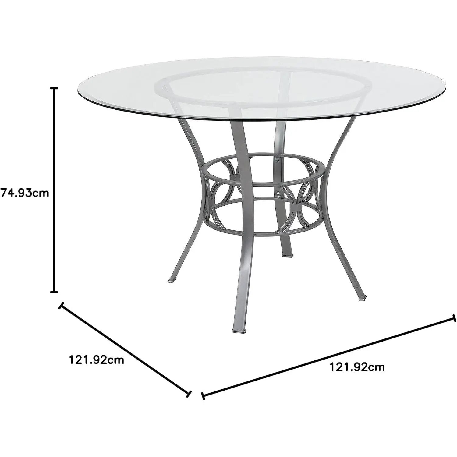 Round 48-inch Glass Top Dining Table with Silver Metal Frame by HomePacific