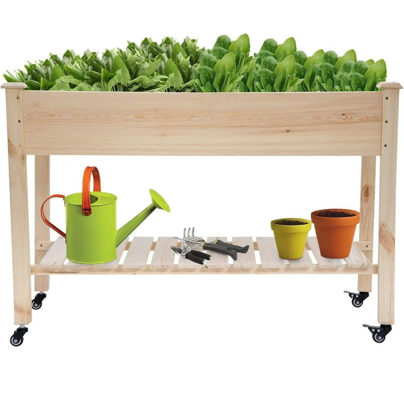 2ft x 4ft Outdoor Solid Fir Wood Raised Garden Bed Planter Box on Locking Wheels by HomePacific