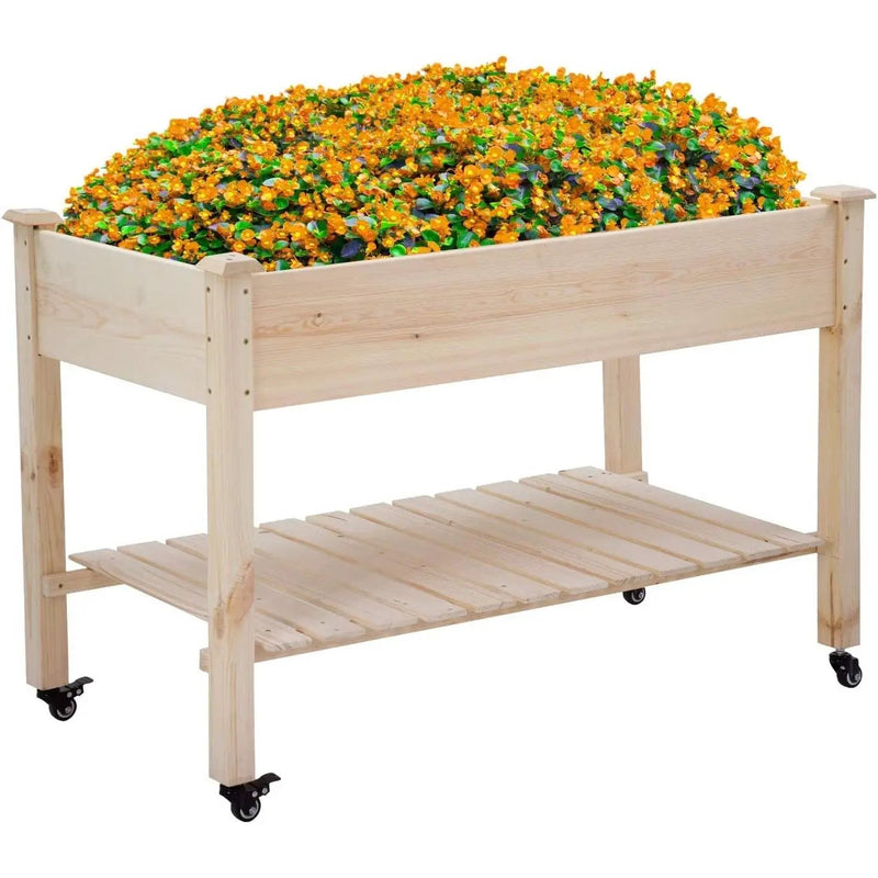 2ft x 4ft Outdoor Solid Fir Wood Raised Garden Bed Planter Box on Locking Wheels by HomePacific